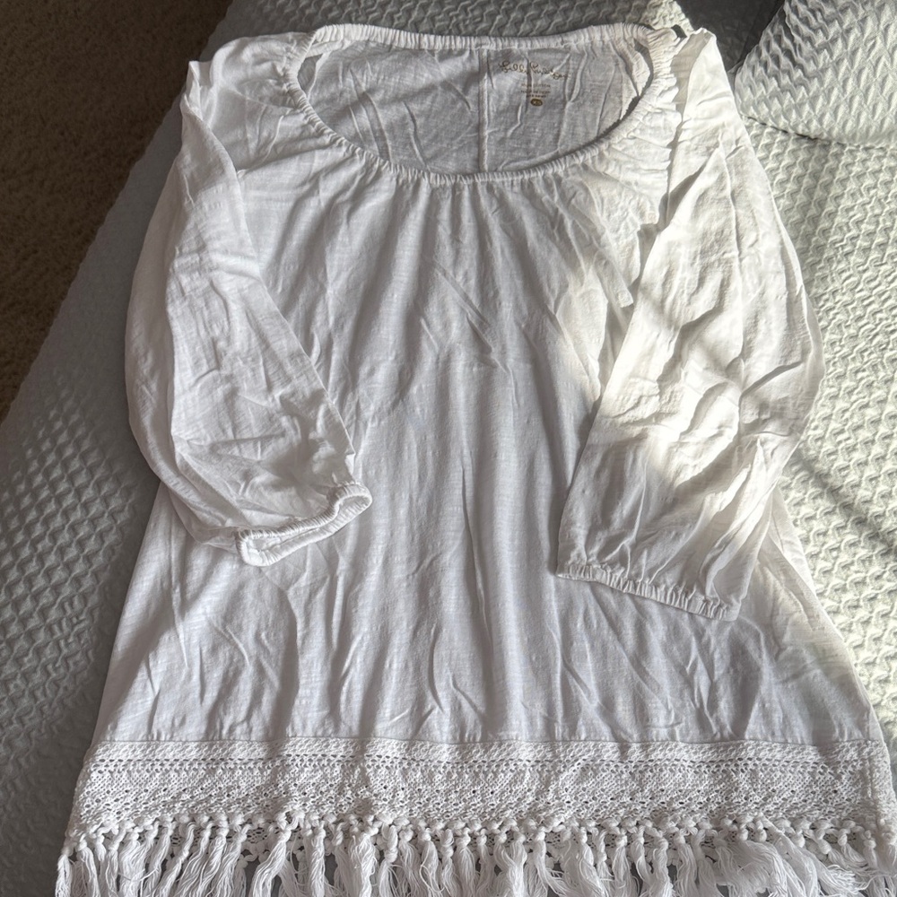 Lilly Pulitzer White Tunic with Fringe Detail